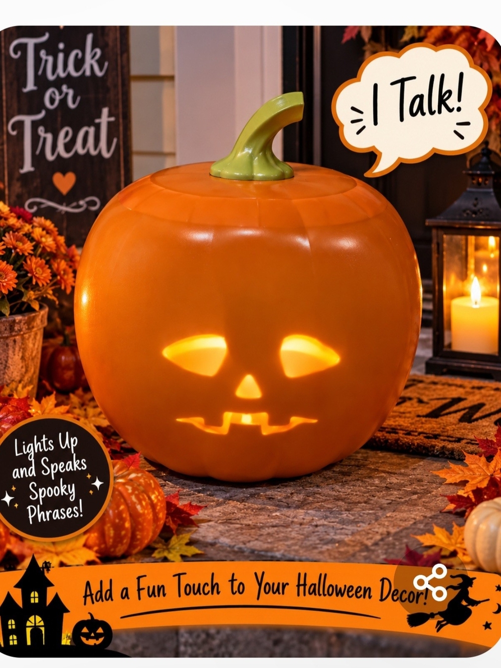 Mindscope Jabberin' Jack Animated Talking Pumpkin Decor 34"